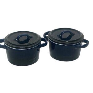 Sur La Table La Marque 84 Mini Covered Baker Ramekin Pair Navy Blue Stoneware